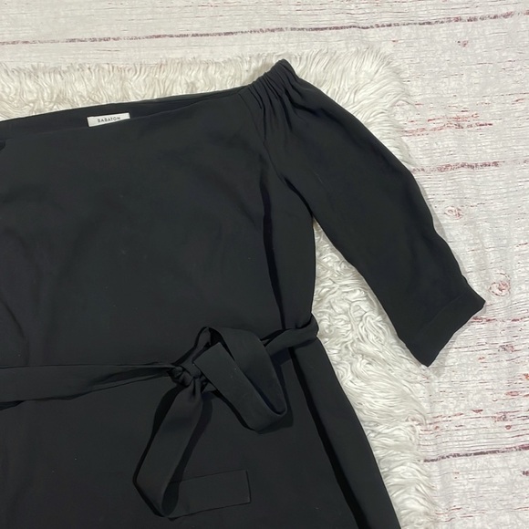 Aritzia Babaton Brightwell Black Tie Waist Off Shoulder Mini Dress - Picture 10 of 11
